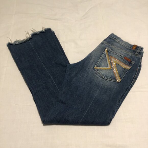 7 For All Mankind Flynt Jeans with Rhinestone Pockets and Raw Hem Size 30 - Picture 12 of 13